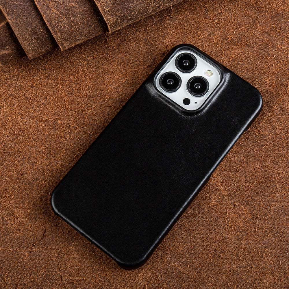 Wax-Finished Genuine Leather iPhone Case with MagSafe Compatibility for iPhone 13, 14, 15, 16 Series | Protective Slim-Fit Cover