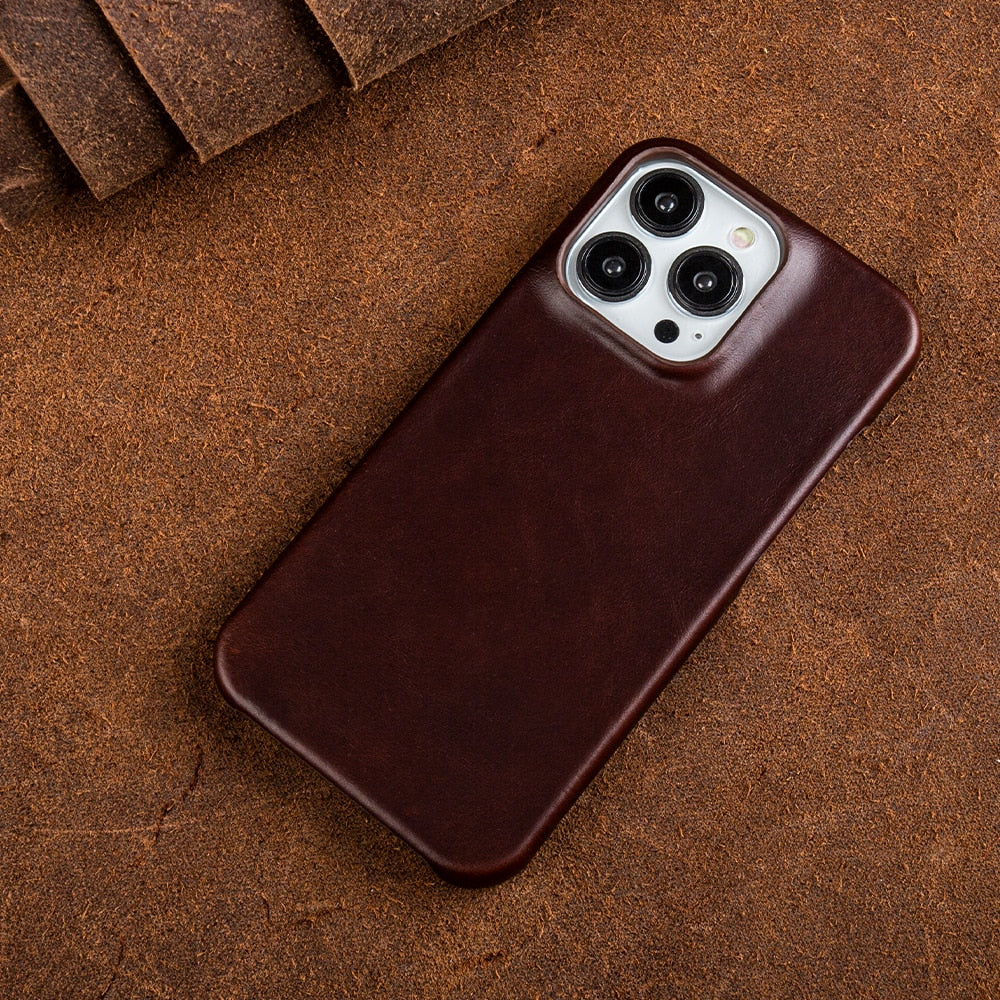 Wax-Finished Genuine Leather iPhone Case with MagSafe Compatibility for iPhone 13, 14, 15, 16 Series | Protective Slim-Fit Cover