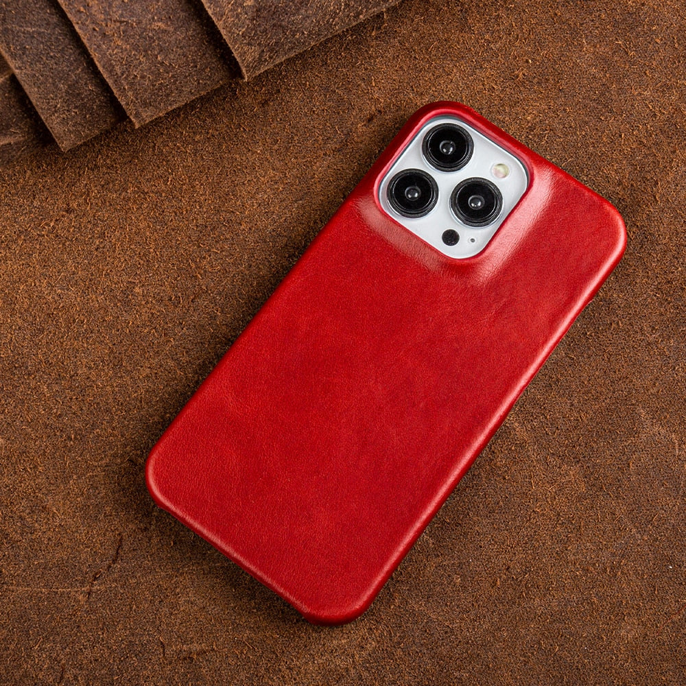 Wax-Finished Genuine Leather iPhone Case with MagSafe Compatibility for iPhone 13, 14, 15, 16 Series | Protective Slim-Fit Cover