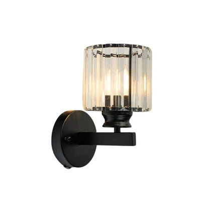 Metal & Glass Sconce Light 9.4 inches Black Textured Shade for Bedroom Hallway Living Room Ambient Lighting Fixture Modern Home Décor