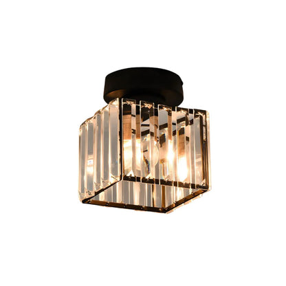 Cube Crystal Flush Mount Ceiling Light with Brass Frame 10 Inch for Bedroom Hallway Entryway Living Room Office Modern Home Lighting Fixture