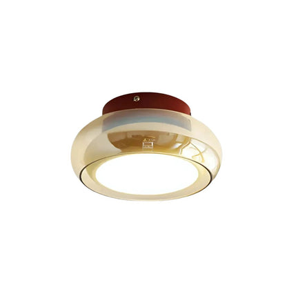 Flush Mount LED Ceiling Light 24W Amber Glass 12 Inch Warm White for Bedroom Hallway Entry Retro Style Modern Fixture Home Lighting