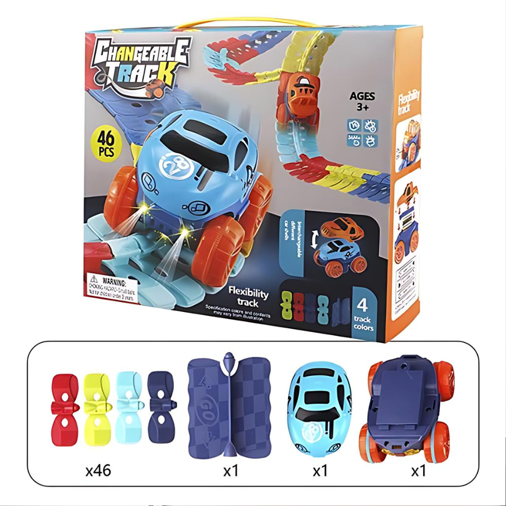 Magnetic Race Track Building Set with LED Car – Modular STEM Track Toy for Kids Ages 3+