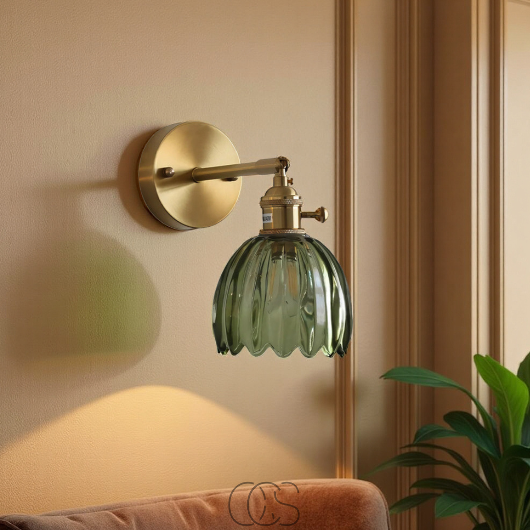Vintage Tulip Glass Wall Sconce with Flower Shade – Classic Accent Light for Bedroom, Living Room, Hallway – E27 Socket