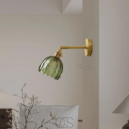 Vintage Tulip Glass Wall Sconce with Flower Shade – Classic Accent Light for Bedroom, Living Room, Hallway – E27 Socket