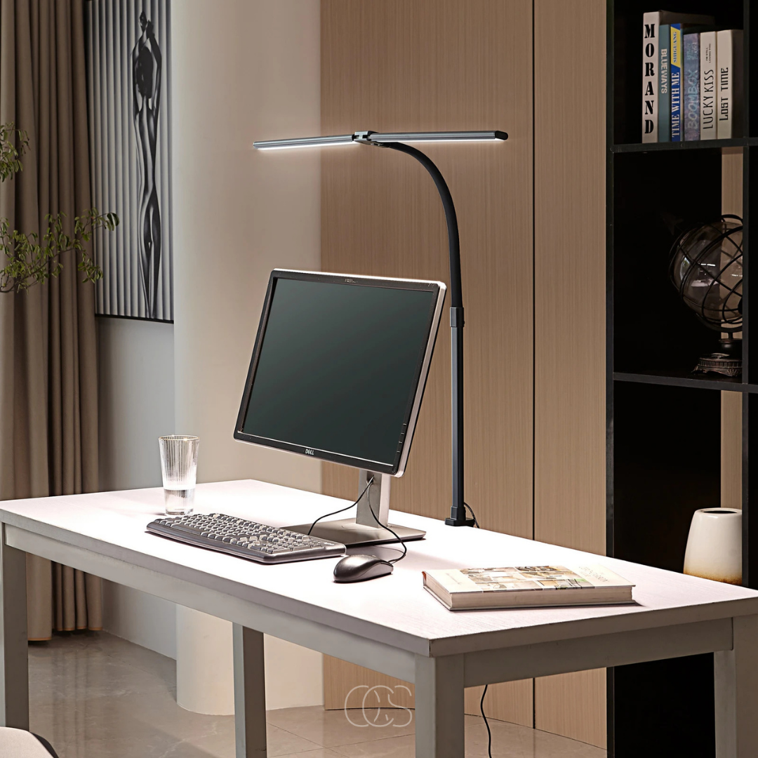 Adjustable Clamp-On Task Light with Gooseneck Arm 38 in Height Dimmable LED Office Reading Lamp Black Iron for Desk Workspace Study Corner
