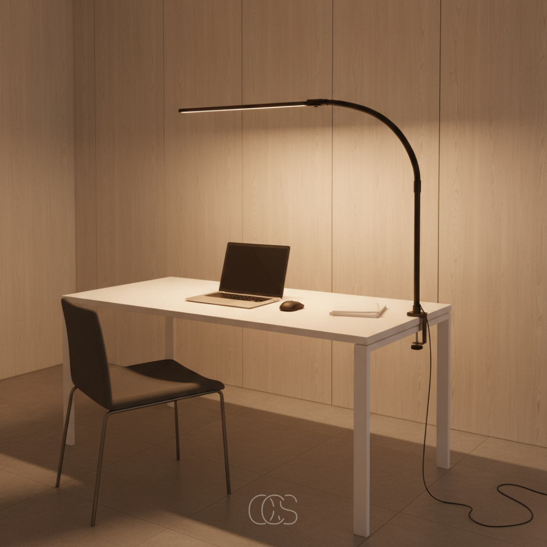 Adjustable Clamp-On Task Light with Gooseneck Arm 38 in Height Dimmable LED Office Reading Lamp Black Iron for Desk Workspace Study Corner
