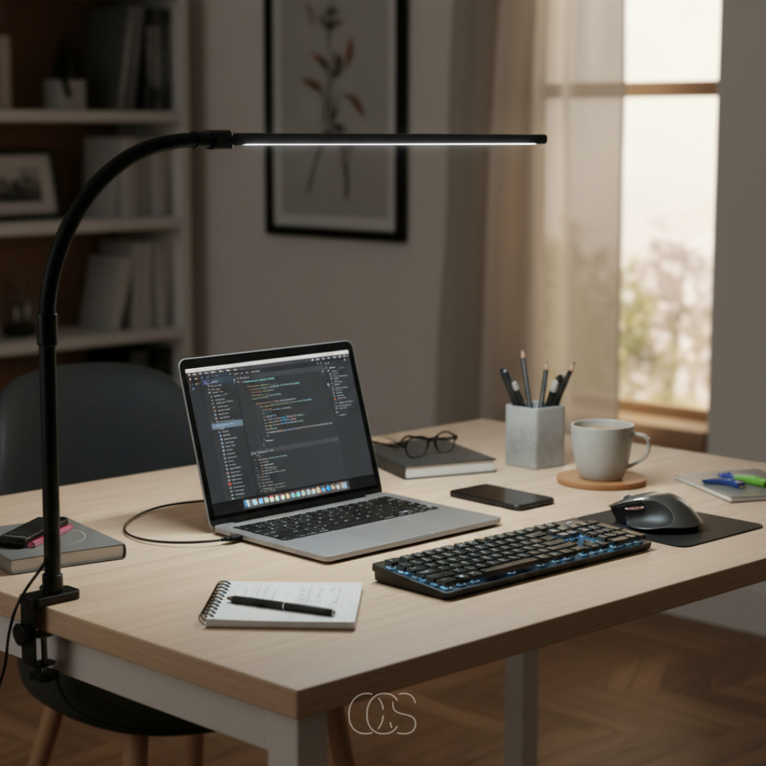 Adjustable Clamp-On Task Light with Gooseneck Arm 38 in Height Dimmable LED Office Reading Lamp Black Iron for Desk Workspace Study Corner