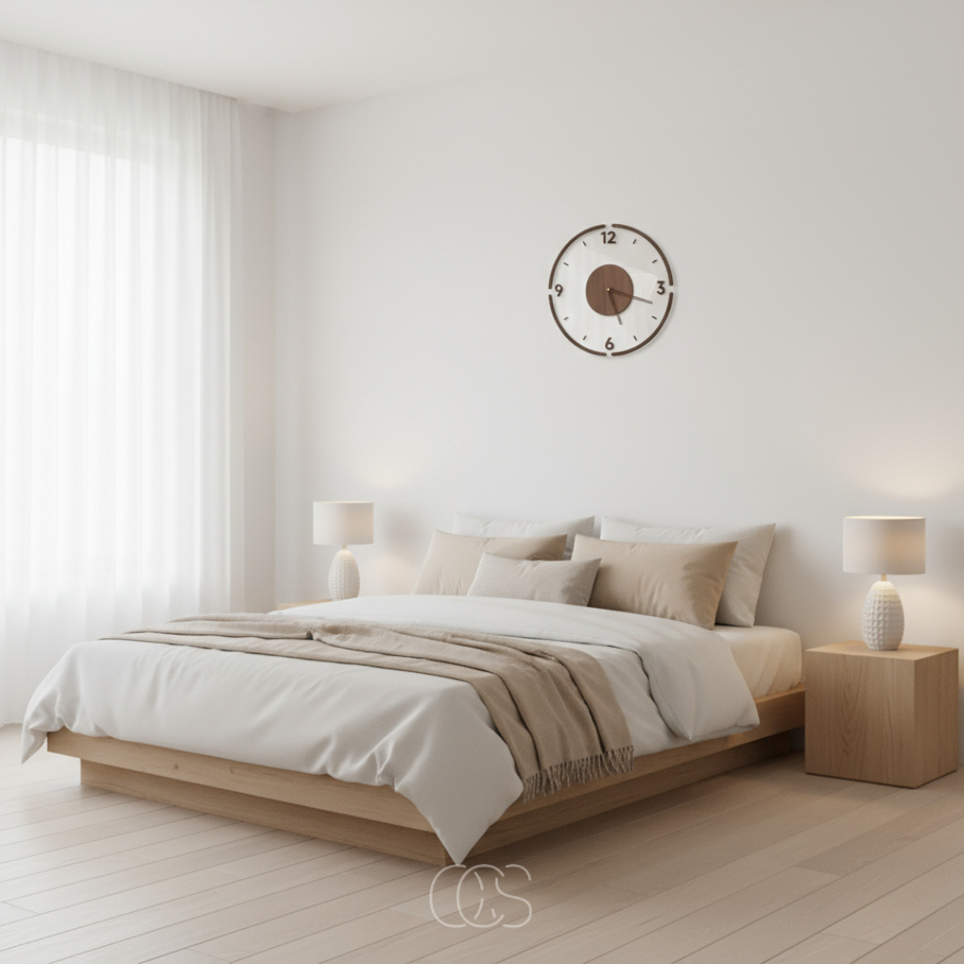 Silent Nordic Wall Clock 13.8 Inch Wooden Scandinavian Design for Living Room Bedroom Kitchen
