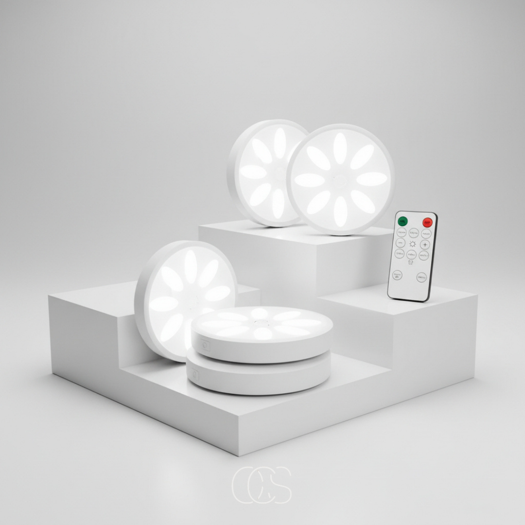 Motion Sensor Rechargeable LED Puck Lights with Remote Control, Set of 3 Wireless Under Cabinet Spotlights for Closets, Hallways, Stairs