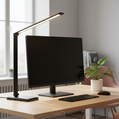 Adjustable LED Desk Lamp with Touch Control & Wireless Charging – Flicker-Free Reading Light for Home Office, Study & Workspace