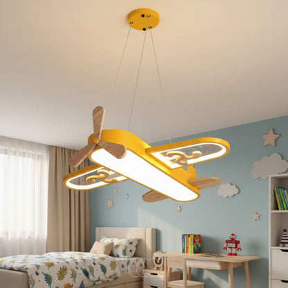 Aviation-Themed Kids Room Hanging Light Fixture 22×20 in Acrylic Iron Adjustable Brightness LED Nursery Playroom Overhead Illumination Yello