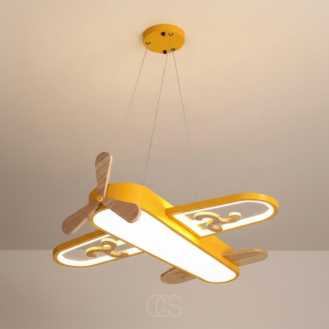 Aviation-Themed Kids Room Hanging Light Fixture 22×20 in Acrylic Iron Adjustable Brightness LED Nursery Playroom Overhead Illumination Yello