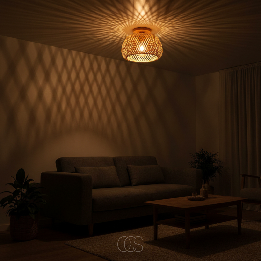 Woven Rattan Flush Mount Ceiling Light Fixture 12 inch Natural Boho Semi-Flush Lamp for Bedroom Hallway Living Room Handwoven Rustic