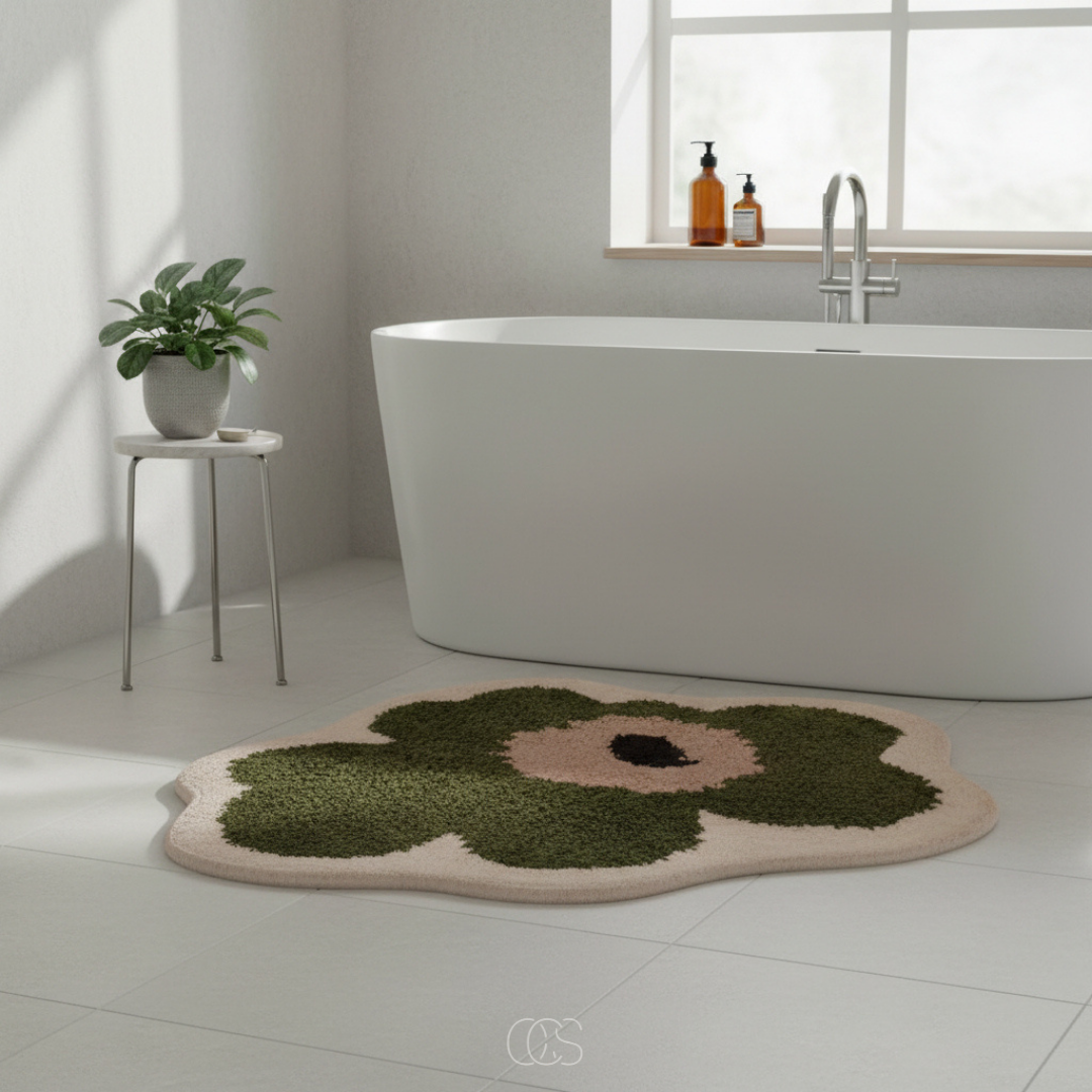 Flower-Shaped Bathroom Rug with Non-Slip Backing – Soft Absorbent Polyester Bath Mat for Shower, Bedroom, Kids Room