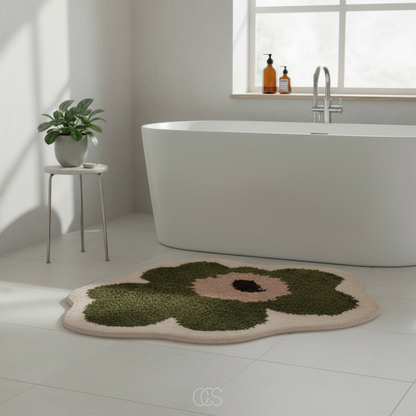 Flower-Shaped Bathroom Rug with Non-Slip Backing – Soft Absorbent Polyester Bath Mat for Shower, Bedroom, Kids Room