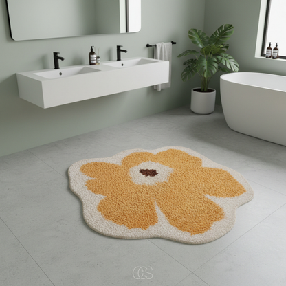Flower-Shaped Bathroom Rug with Non-Slip Backing – Soft Absorbent Polyester Bath Mat for Shower, Bedroom, Kids Room