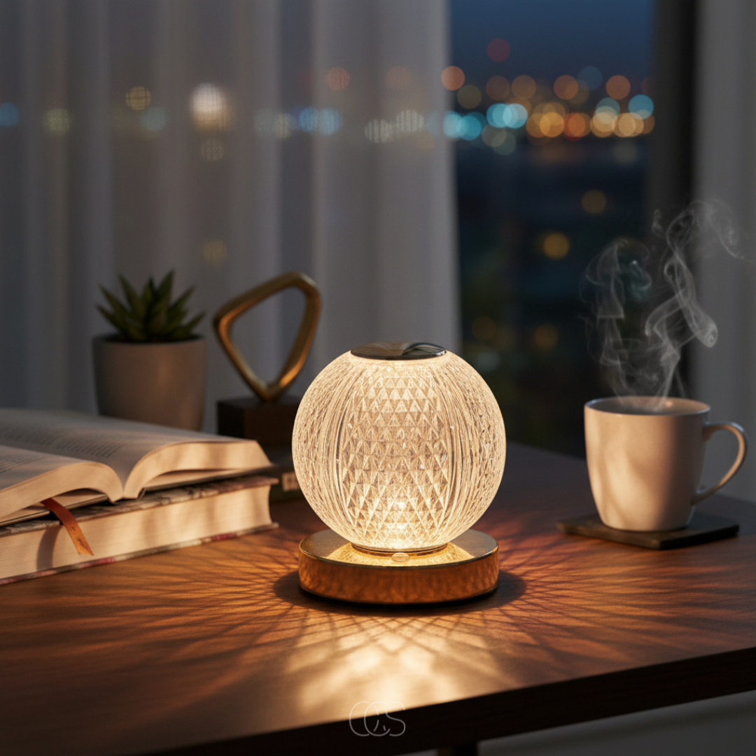 Cordless LED Crystal Globe Table Lamp - Touch Control Dimmable Accent Light with 3 Color Temperatures - Rechargeable Battery Operated