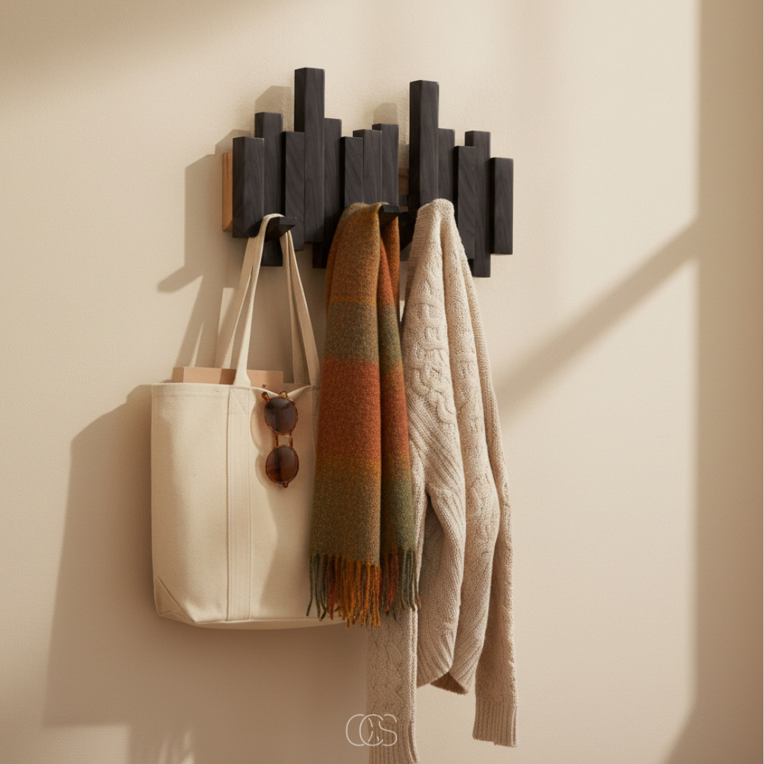 Wall-Mounted Coat Rack with Fold-Down Hooks — Solid Wood Piano Key Design for Entryway Bedroom Hallway Mudroom