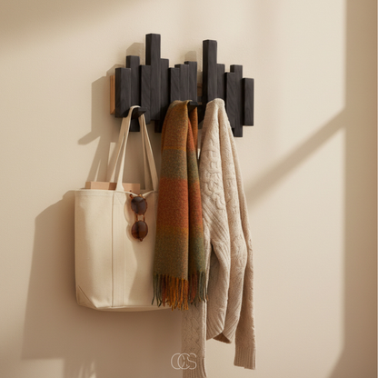 Wall-Mounted Coat Rack with Fold-Down Hooks — Solid Wood Piano Key Design for Entryway Bedroom Hallway Mudroom