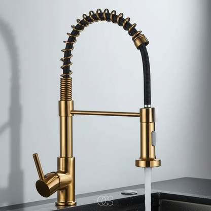 Pull-Down Kitchen Faucet with Dual-Spray Head & 360° Swivel Spout | Commercial-Style Single Handle | Brushed Nickel Stainless Steel