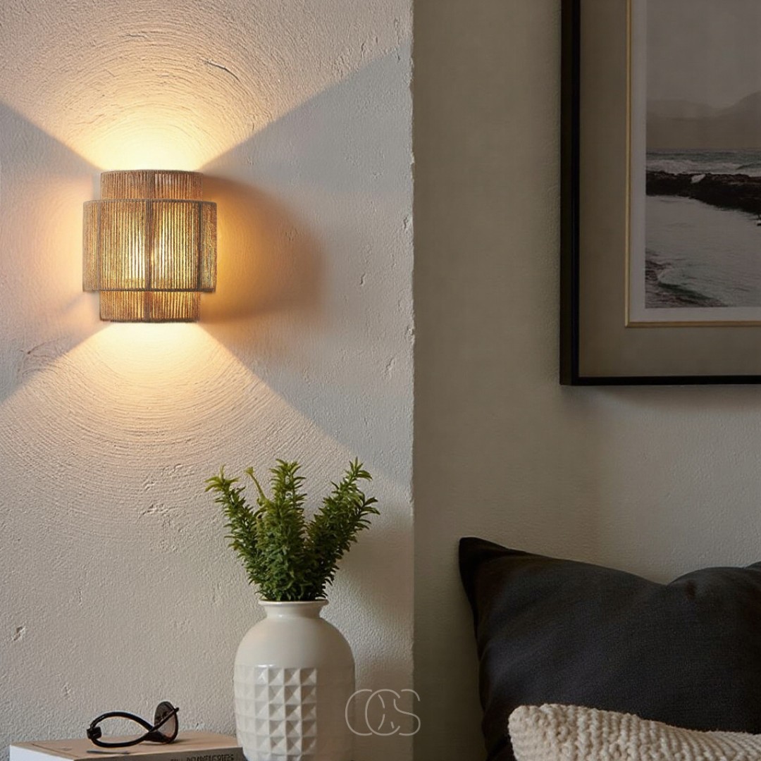 Handwoven Fiber Wall Sconce 10 in Natural Light for Bedroom Hallway Living Room Boho Decor E27 Socket Ambient Fixture 220V