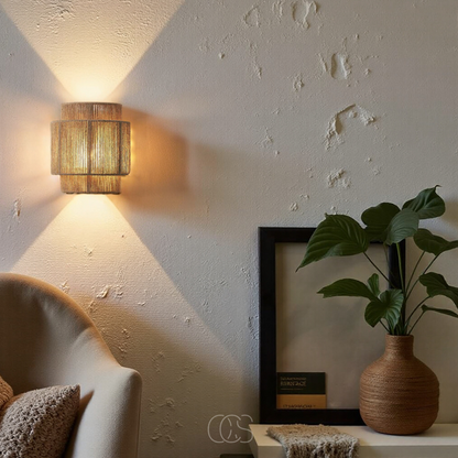 Handwoven Fiber Wall Sconce 10 in Natural Light for Bedroom Hallway Living Room Boho Decor E27 Socket Ambient Fixture 220V