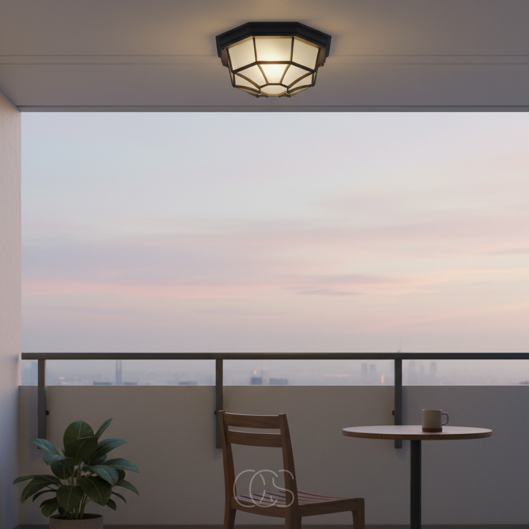 Outdoor Flush Mount Ceiling Light with Glass Shade & Aluminum Housing for Porch, Patio, Entryway