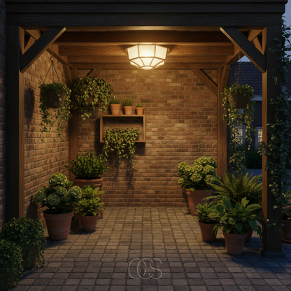 Outdoor Flush Mount Ceiling Light with Glass Shade & Aluminum Housing for Porch, Patio, Entryway