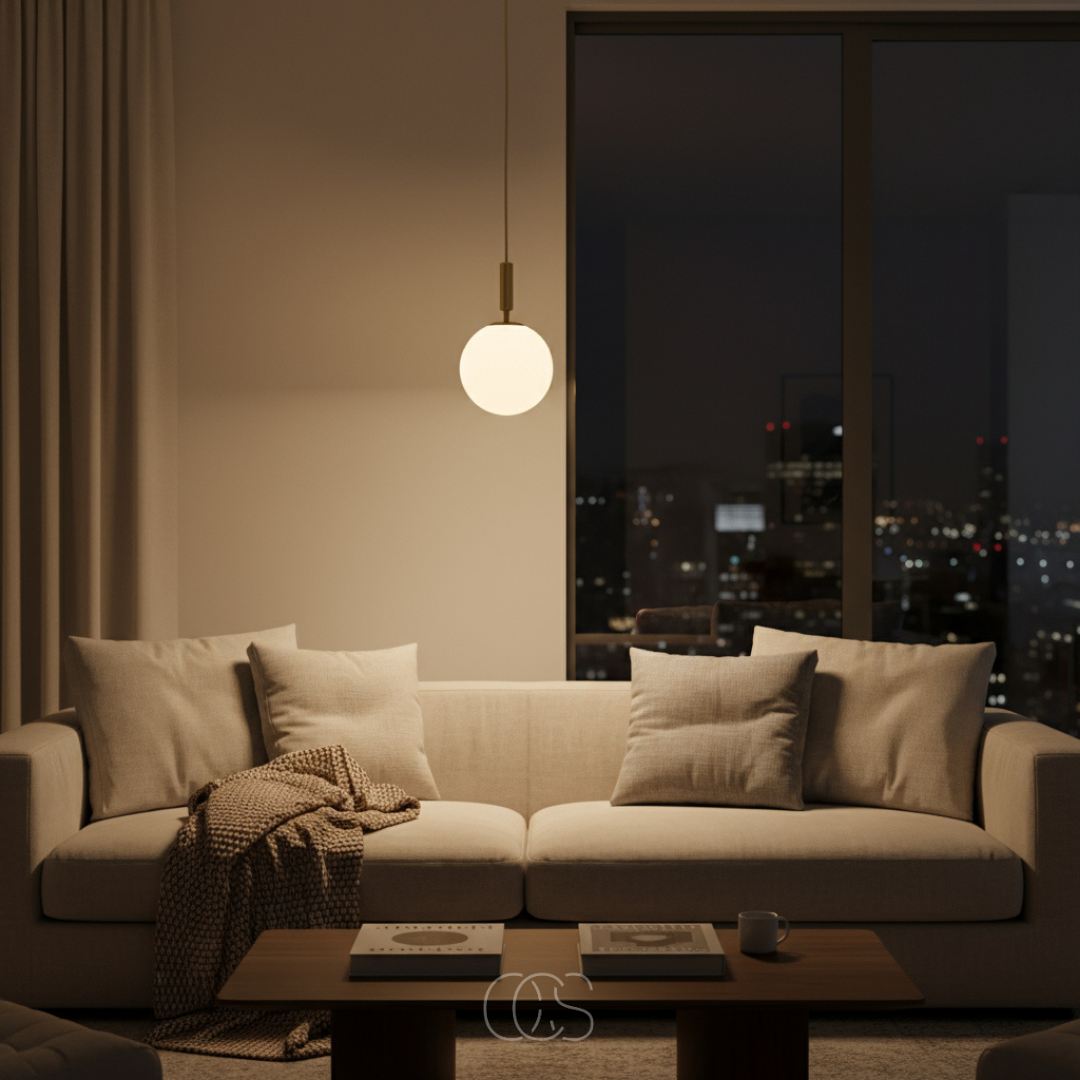 Nordic Glass Globe Pendant Light with Brass Finish for Dining Room & Living Room – Warm White LED Ceiling Fixture