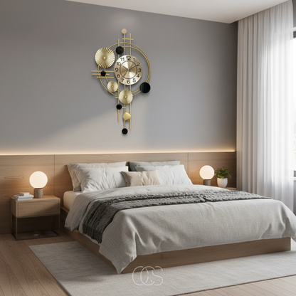 Large Metal Wall Clock 31 Inch Silent Sweep Modern Openwork Design for Living Room Dining Room Office Decor Gold Black Finish