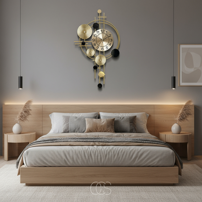 Large Metal Wall Clock 31 Inch Silent Sweep Modern Openwork Design for Living Room Dining Room Office Decor Gold Black Finish