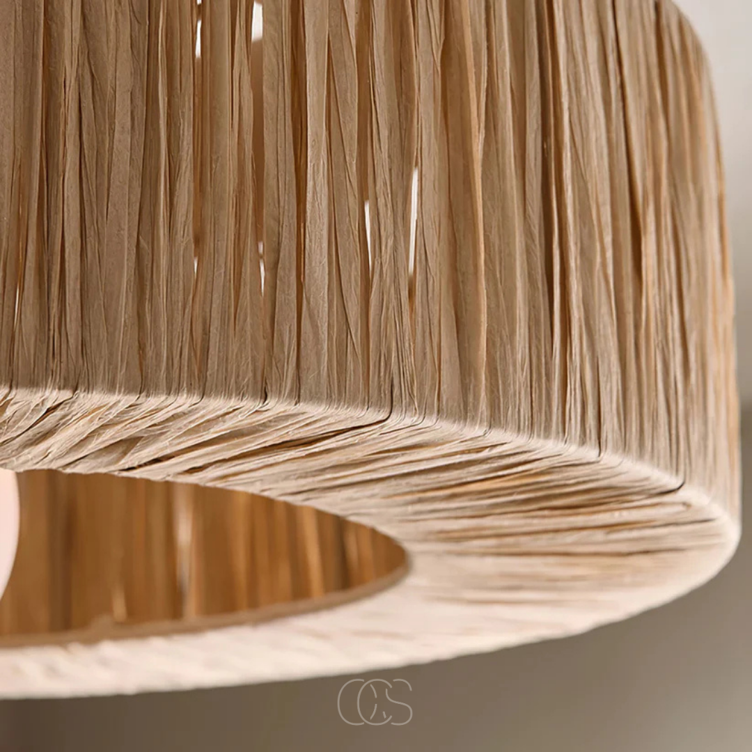 Handwoven Rattan Ceiling Light Fixture — Natural Woven Dome Flush Mount for Bedroom Living Room — Boho Scandinavian Pendant