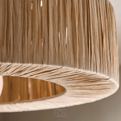 Handwoven Rattan Ceiling Light Fixture — Natural Woven Dome Flush Mount for Bedroom Living Room — Boho Scandinavian Pendant