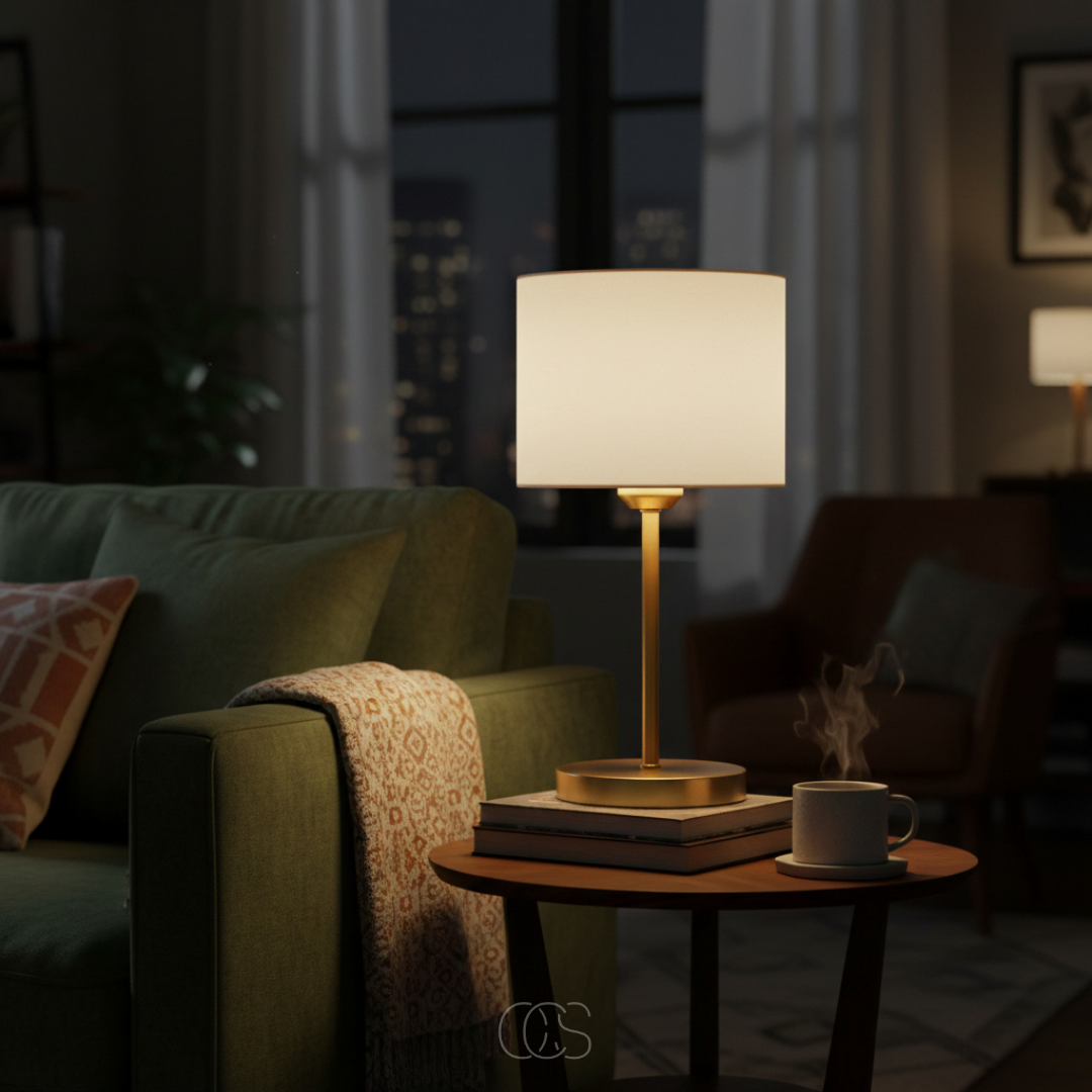 Modern Fabric Shade Table Lamp with Metal Base – Elegant Accent Lighting for Bedroom, Living Room & Office