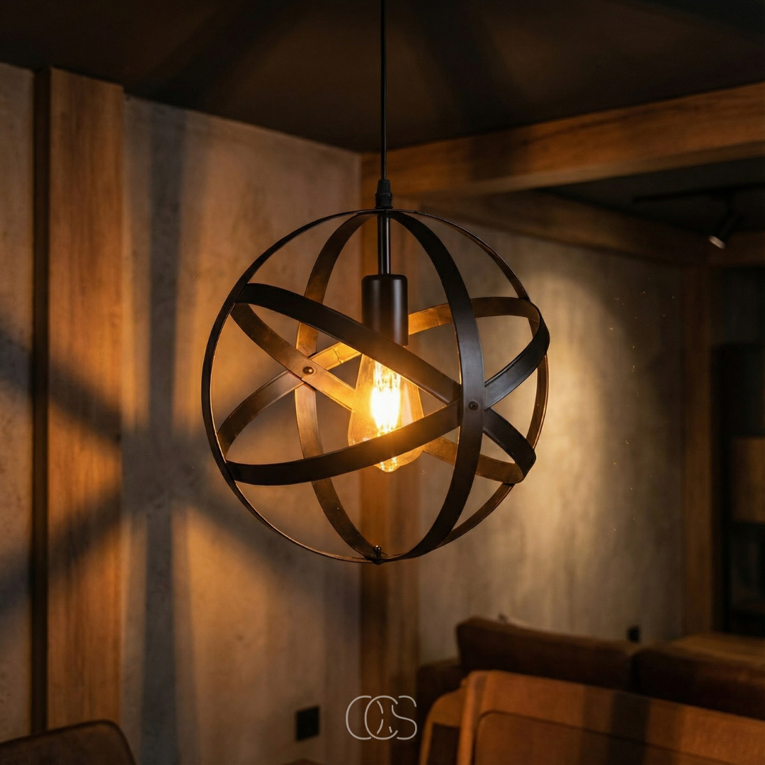 Industrial Metal Sphere Pendant Light | Adjustable Open Wire Cage Hanging Fixture for Kitchen Island & Dining Room | 12 in Diameter | E26