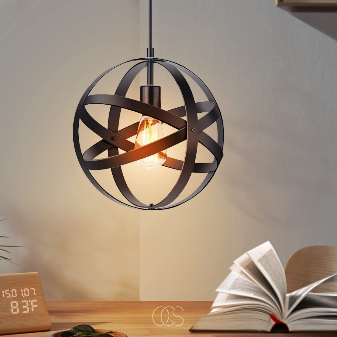Industrial Metal Sphere Pendant Light | Adjustable Open Wire Cage Hanging Fixture for Kitchen Island & Dining Room | 12 in Diameter | E26