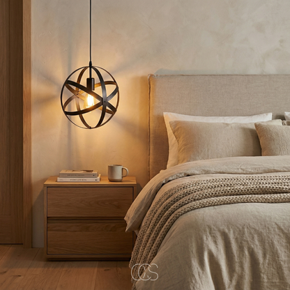Industrial Metal Sphere Pendant Light | Adjustable Open Wire Cage Hanging Fixture for Kitchen Island & Dining Room | 12 in Diameter | E26
