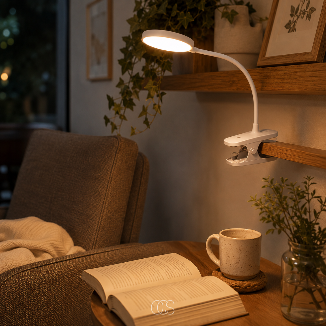 Rechargeable Clip-On LED Reading Light with 360° Flexible Gooseneck for Bedside, Desk & Book Lamp Use