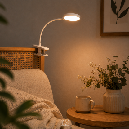 Rechargeable Clip-On LED Reading Light with 360° Flexible Gooseneck for Bedside, Desk & Book Lamp Use