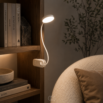 Rechargeable Clip-On LED Reading Light with 360° Flexible Gooseneck for Bedside, Desk & Book Lamp Use
