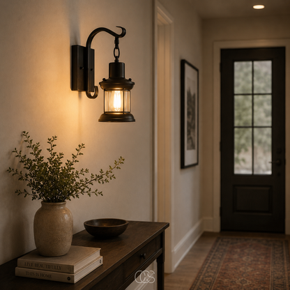 Industrial Wall Sconce with Vintage Lantern Cage, Bronze or Black Metal Finish for Entryway Hallway Living Room Bedroom Kitchen