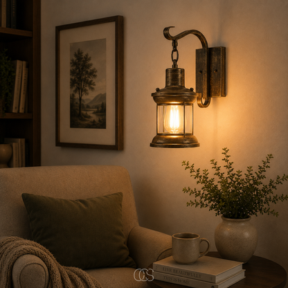 Industrial Wall Sconce with Vintage Lantern Cage, Bronze or Black Metal Finish for Entryway Hallway Living Room Bedroom Kitchen