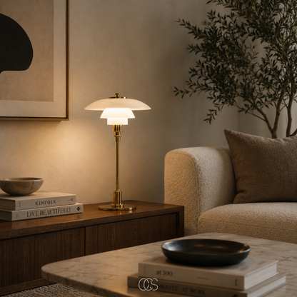 Layered Glass Table Lamp with Metal Base – Scandinavian Accent Light for Bedroom, Living Room & Office