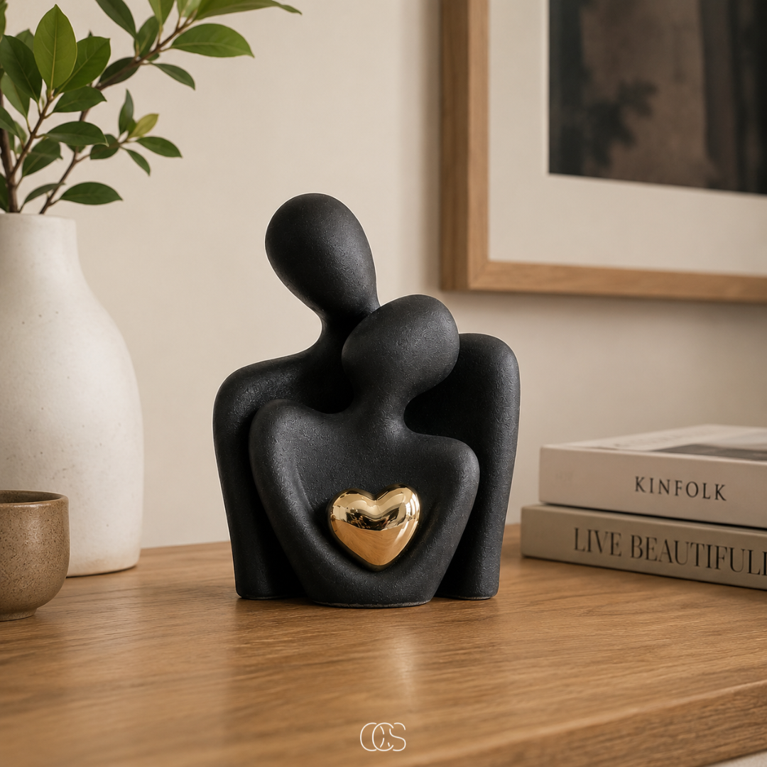 Ceramic Couple Figurine Set – Abstract Home Decor Accent for Shelves, Nightstands & Dressers – Romantic Minimalist Sculpture for Living