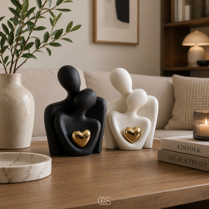 Ceramic Couple Figurine Set – Abstract Home Decor Accent for Shelves, Nightstands & Dressers – Romantic Minimalist Sculpture for Living