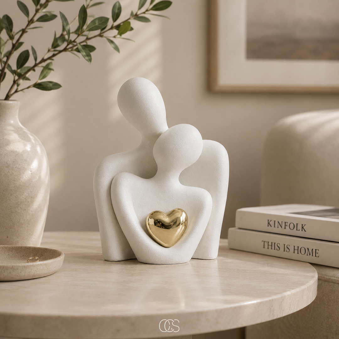 Ceramic Couple Figurine Set – Abstract Home Decor Accent for Shelves, Nightstands & Dressers – Romantic Minimalist Sculpture for Living