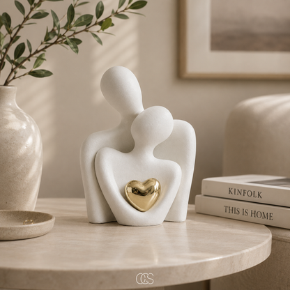 Ceramic Couple Figurine Set – Abstract Home Decor Accent for Shelves, Nightstands & Dressers – Romantic Minimalist Sculpture for Living