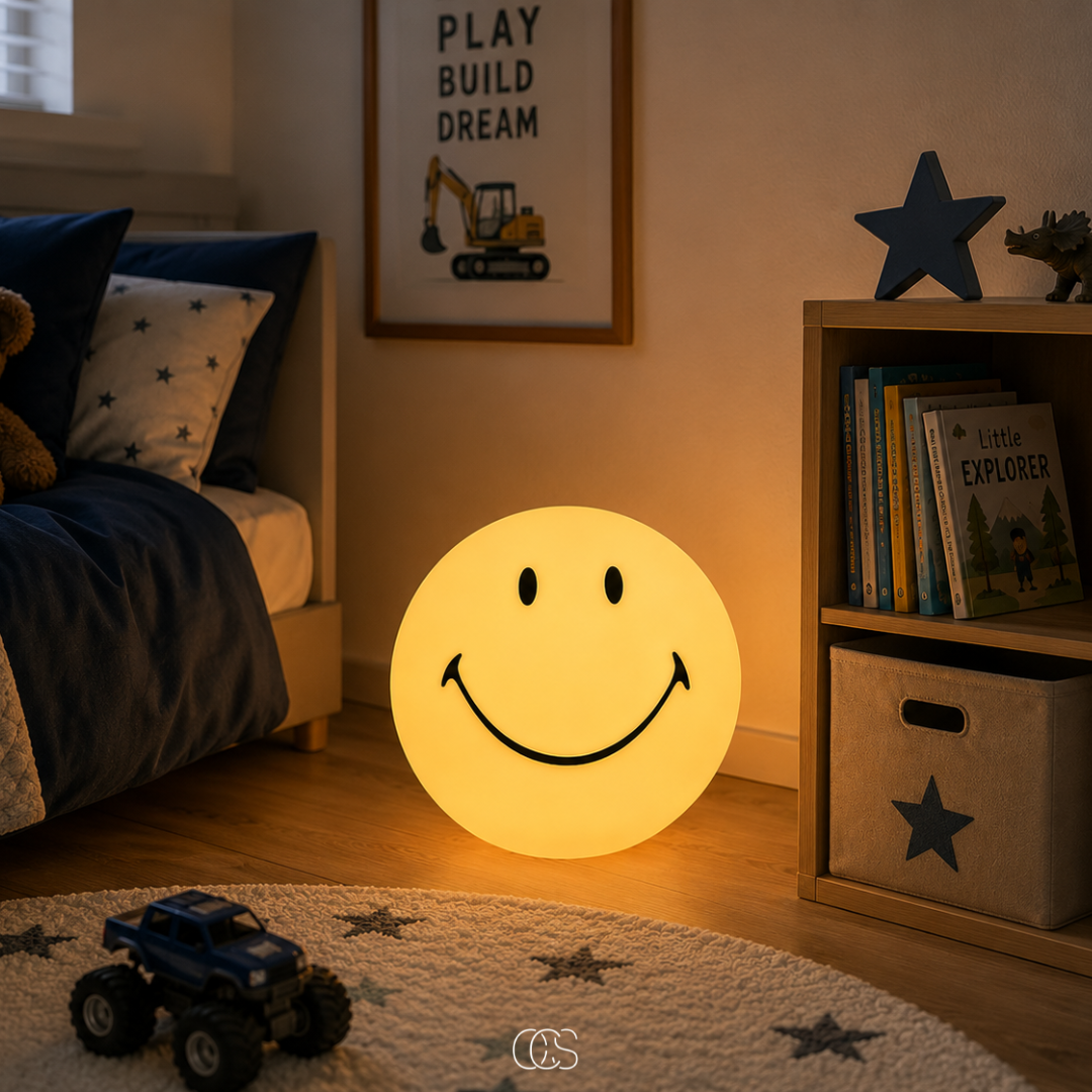 Smiley Face LED Mood Light for Kids Room, Bedroom & Living Room - Dimmable Yellow Night Light