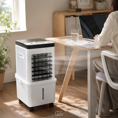 Portable Evaporative Air Cooler with Water Tank, Remote Control & Wheels – 3-in-1 Cooling, Humidifying & Fan for Living Room, Bedroom